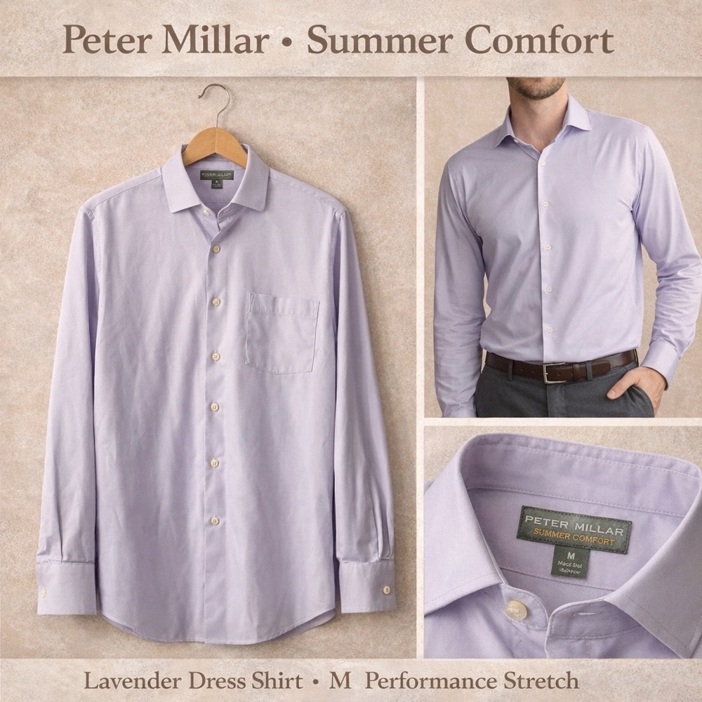 Peter Millar Summer Comfort Lavender Dress Shirt Size Medium Performance Stretch